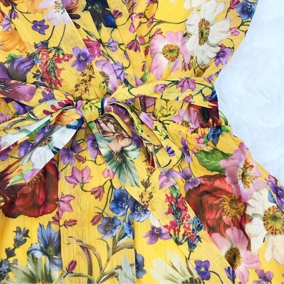 BETSEY & ADAM Yellow Floral Faux Wrap Mini Dress Long Sleeve Cocktail Size 4 New - Picture 8 of 14